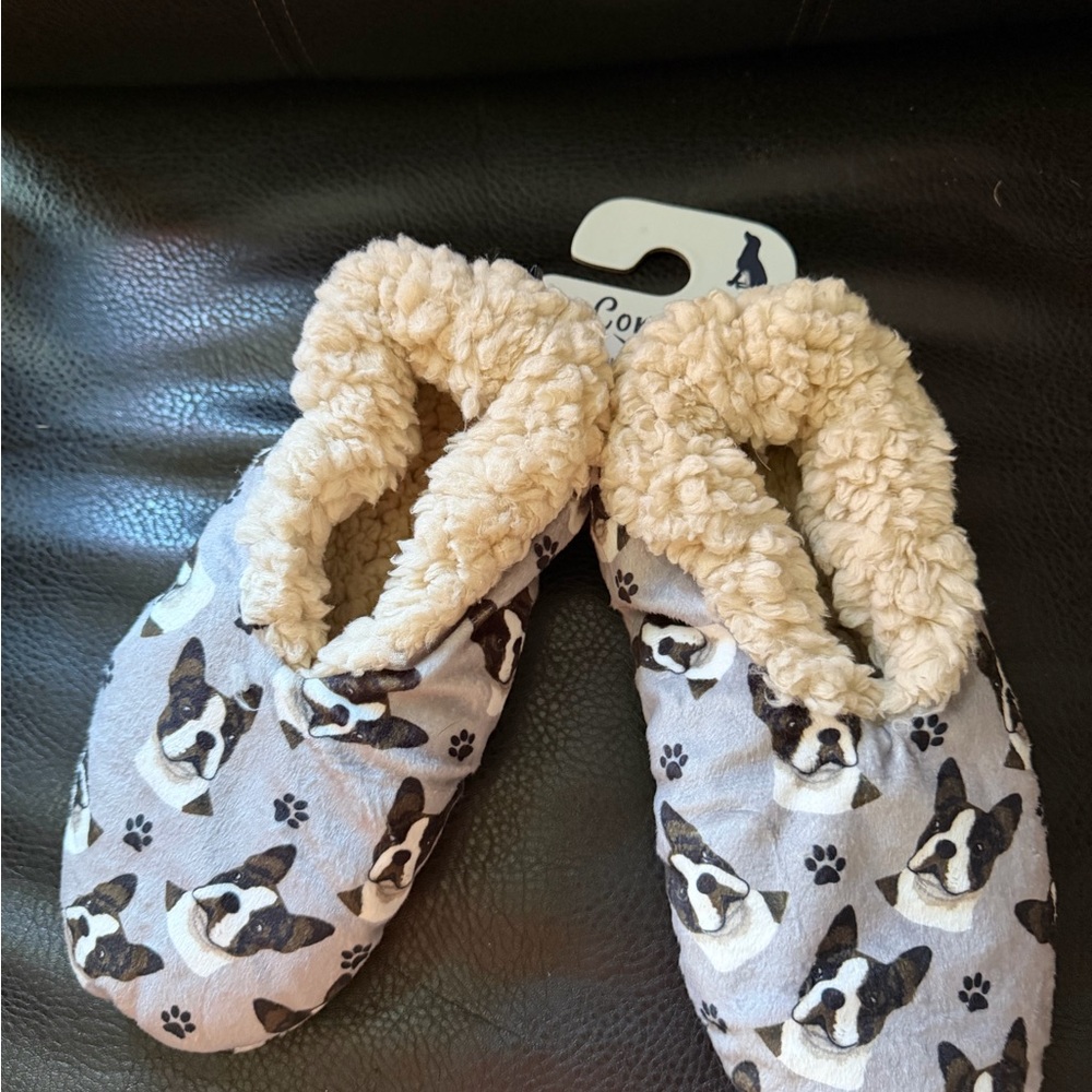 Boston Terrier Dog Print Women's Slippers - Gray
